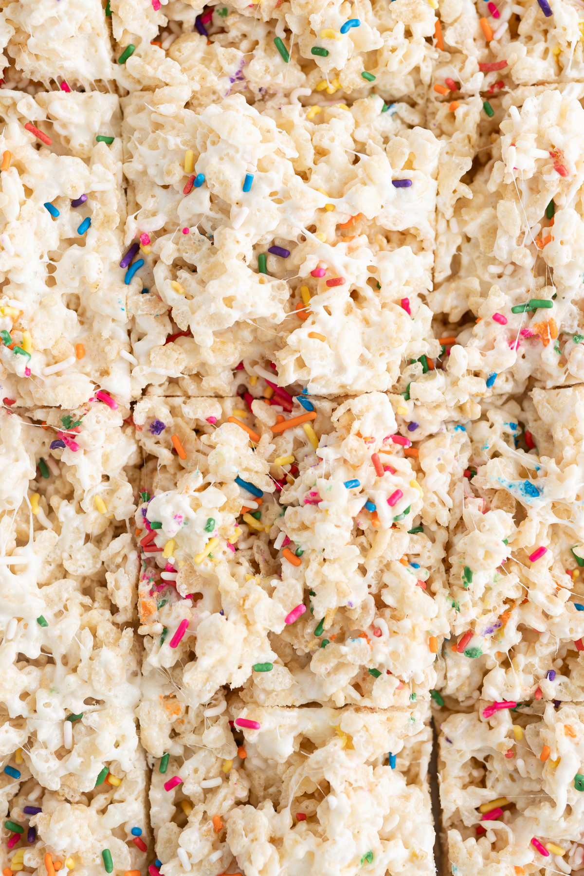 Aerial view of a pan of party rice krispies. 