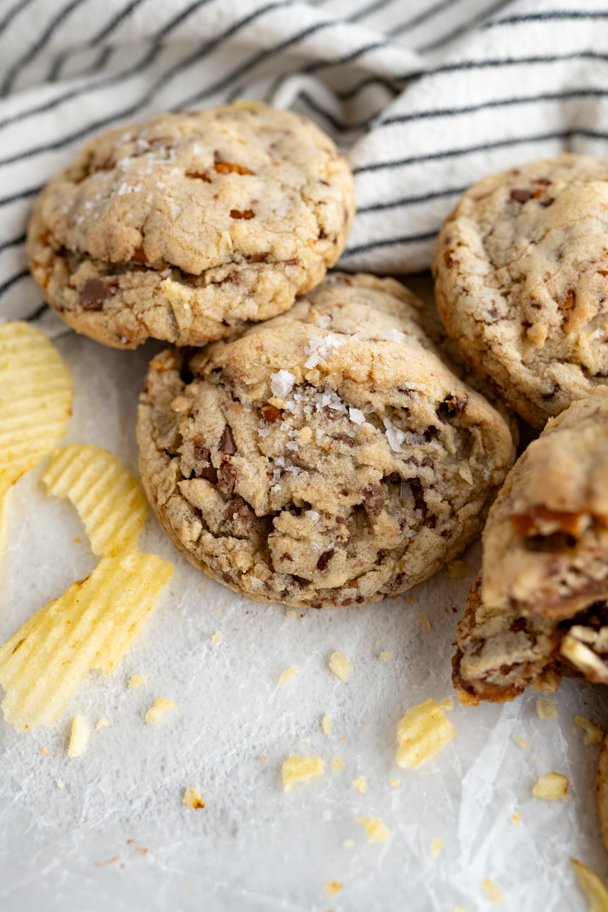 A pile of sweet and salty kitchen sink cookies. 