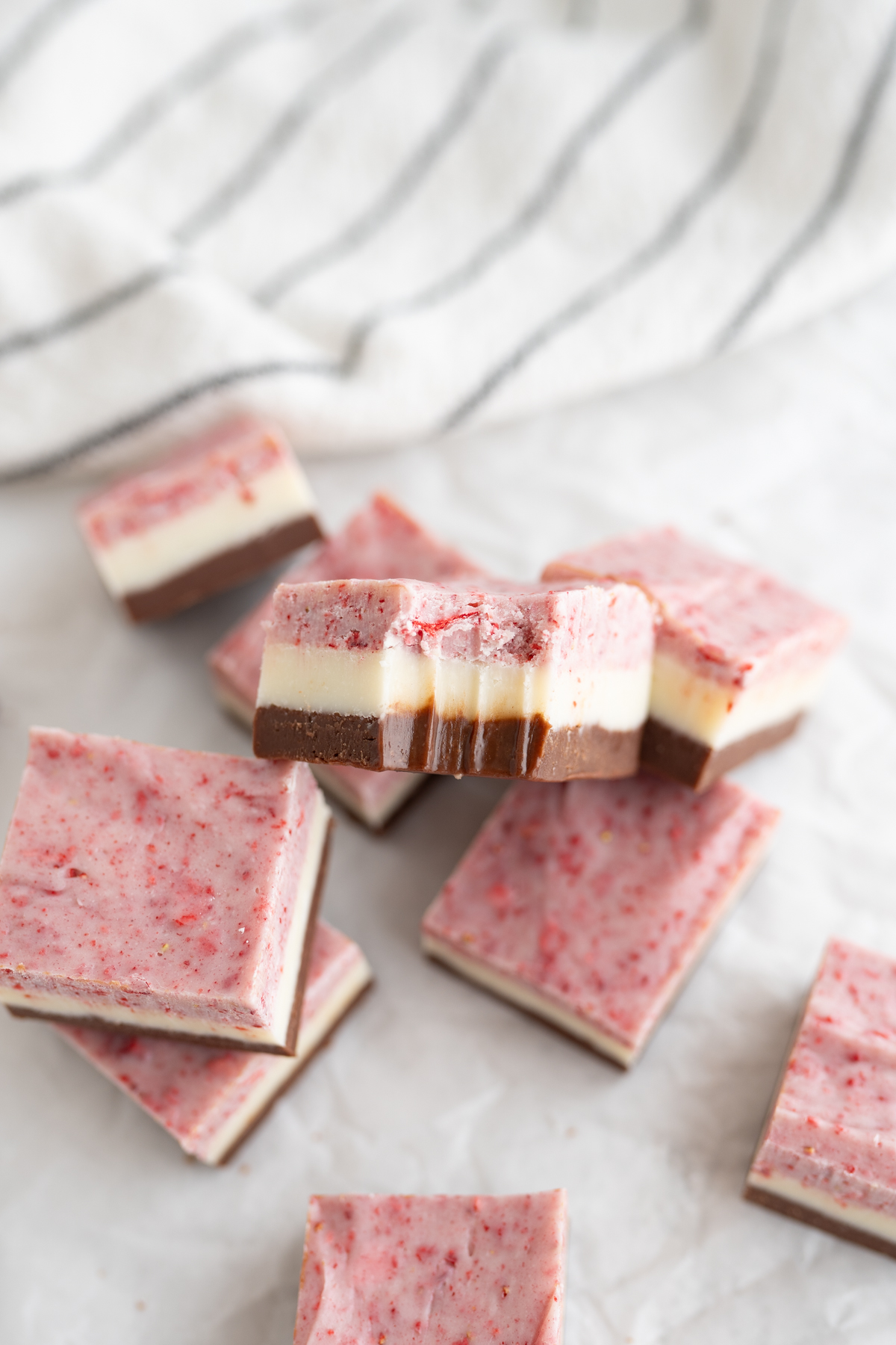 microwave fudge, flavored like neapolitan ice cream. 