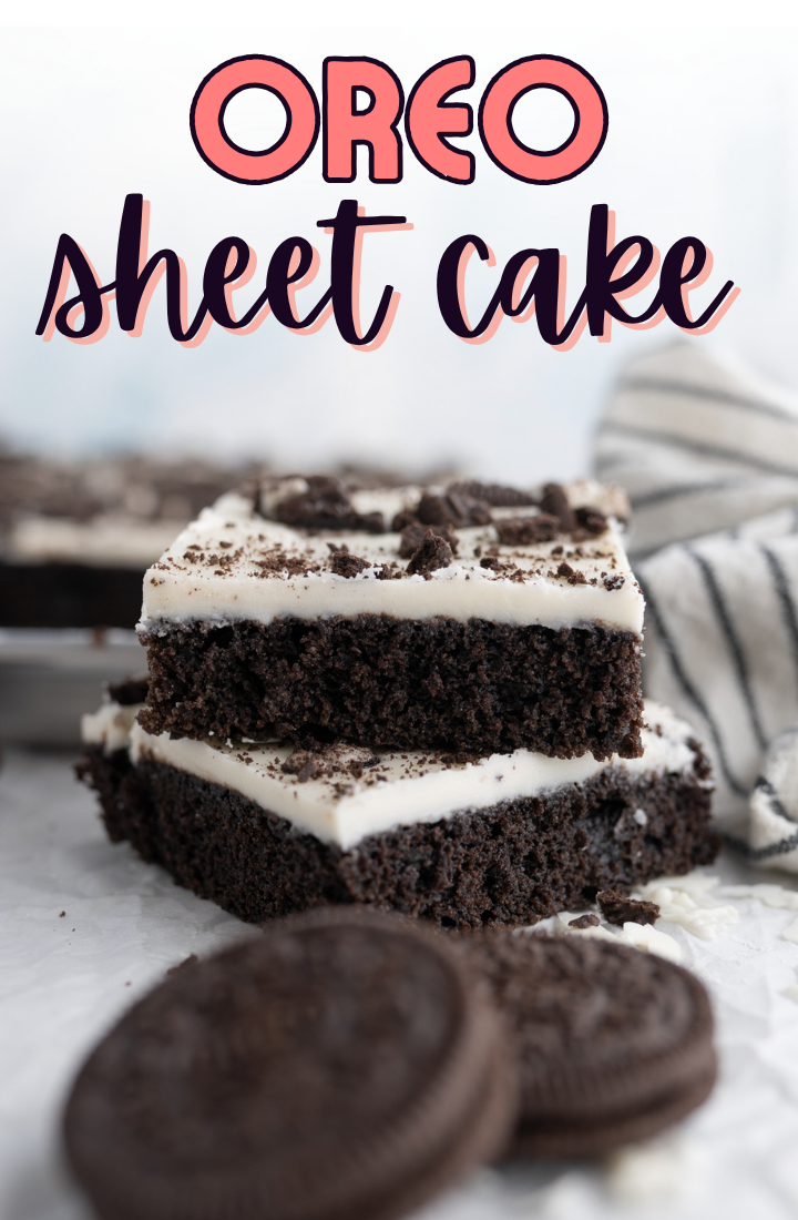 A stack of slices of Oreo sheet cake.